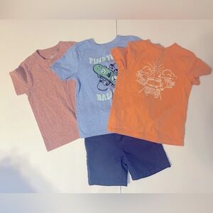 Kids Graphic T-Shirts and Shorts Set - Orange, Blue, and Red